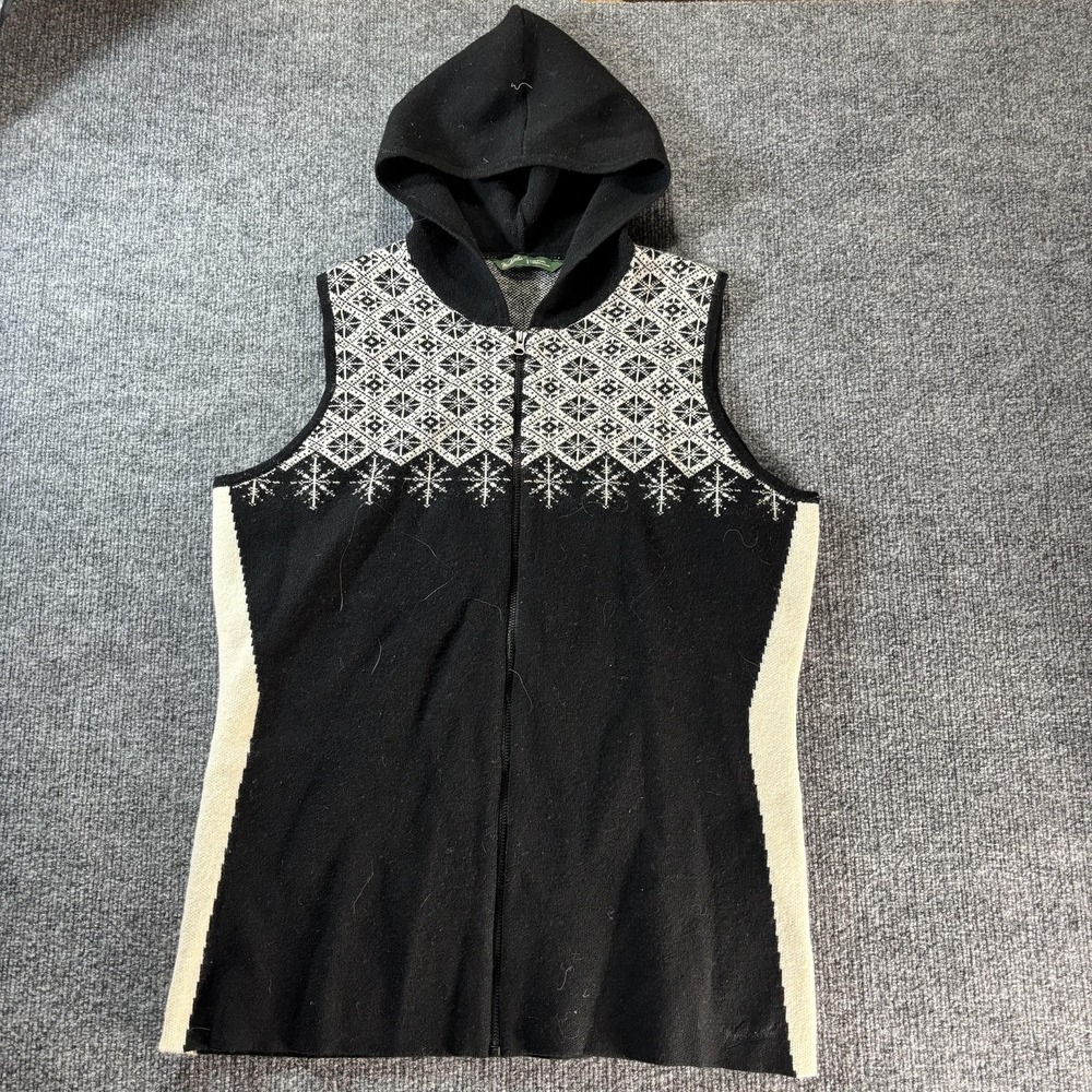 Woolrich Sweater Vest Womens Large Black Fair Isle Hooded Full Zip‎ Winter